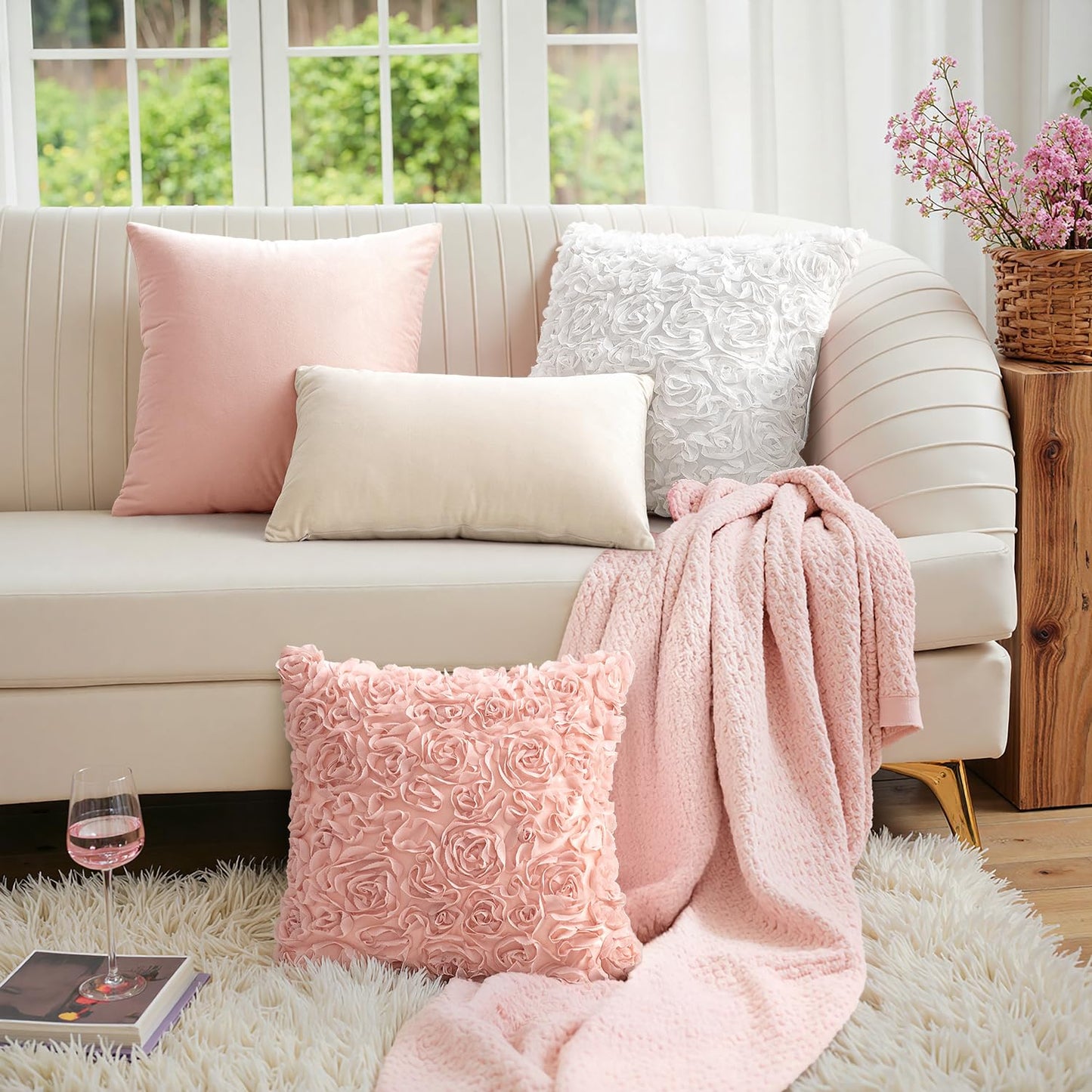 MIULEE 3D Rose Flower Pillow Cover Decorative Spring Floral Romantic Stereo Chiffon Aesthetic Solid Pillowcase for Girl Bedroom Living Room Decor 12x20 Inch Peach Pink