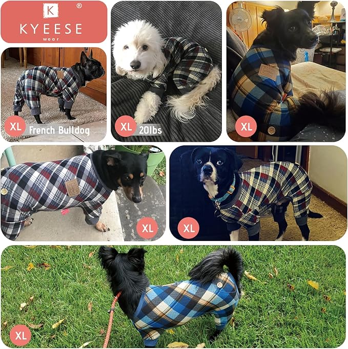 KYEESE Dog Pajamas Lightweight Pjs Comfy Pet Clothes Velvet Doggie Jammies Soft Coat Plaid Dog Pajamas for Small Dogs Boy Girl Stretchy Onesie, Khaki, X-Large