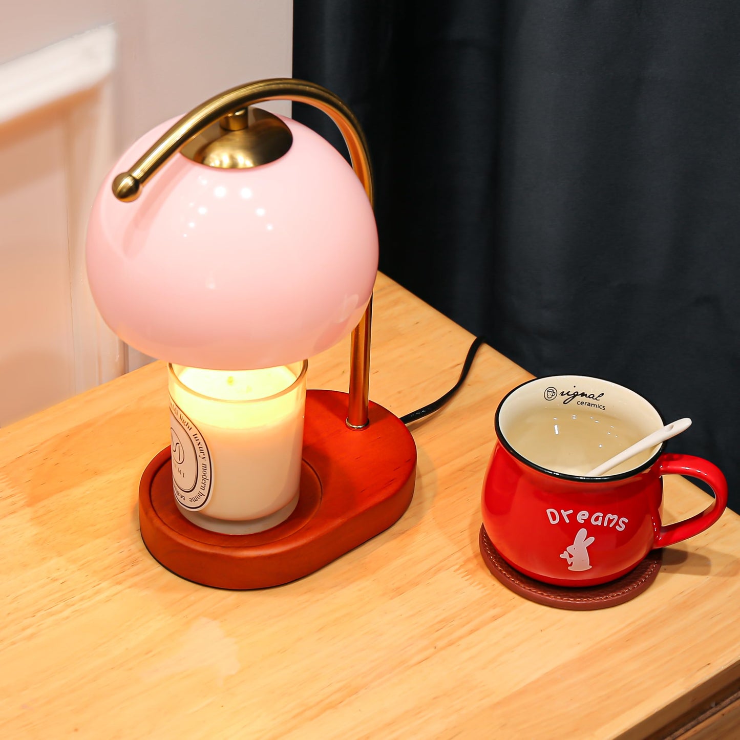 FCTWAKS Mid Century Pink Glass Candle Warmer Lamp with Timer & Dimmer, Mothers Day Birthday Gifts for Women Mom, House Warming Gifts New Home, Wax Warmer Lamp for Bedroom Decor with 2 Bulbs