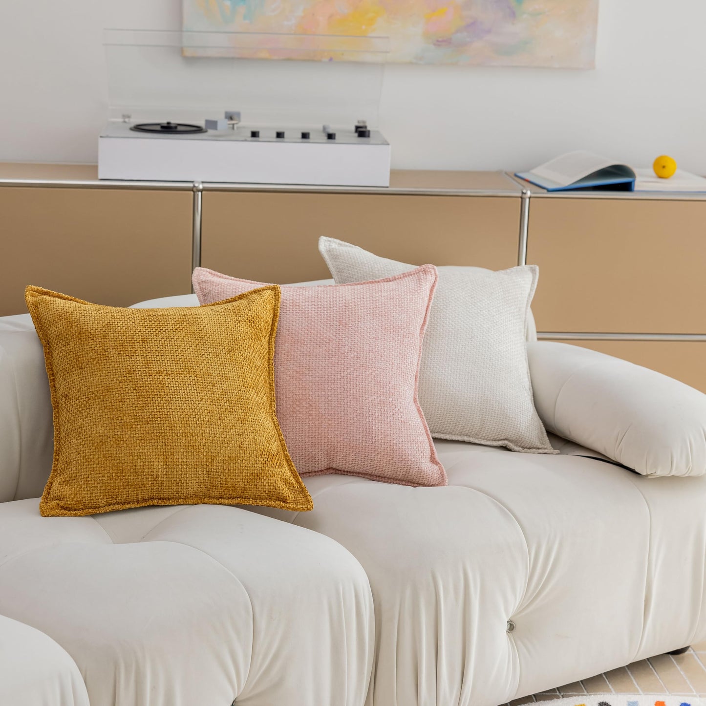 Home Brilliant White Euro Shams Set of 2 24x24 Throw Pillow Covers Chenille Decoration Striped Waffle Euro Throw Pillow Sham Couch Cushion Cover for Teen Girls, 24 x 24 inch, White