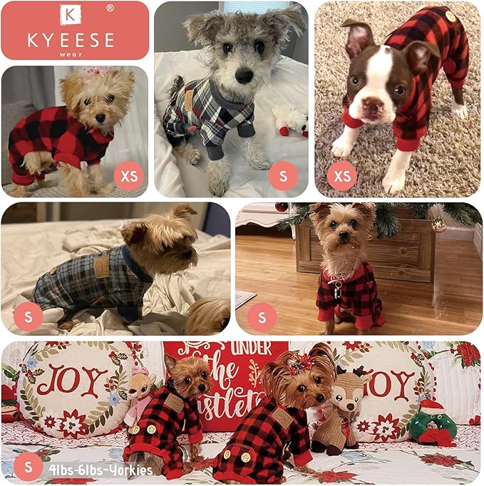 KYEESE Dog Pajamas Soft Coat Plaid Dog Pajamas for Small Dogs Boy Girl Velvet Doggie Jammies Comfy Pet Clothes Lightweight Pjs Stretchy Onesie,Blue, Small