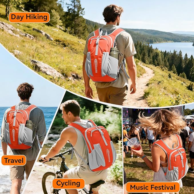 CROSSGEAR Packable Hiking Backpack, 16L Lightweight Foldable Backpack with RFID Pocket, Small Hiking Daypack for Women Men Orange