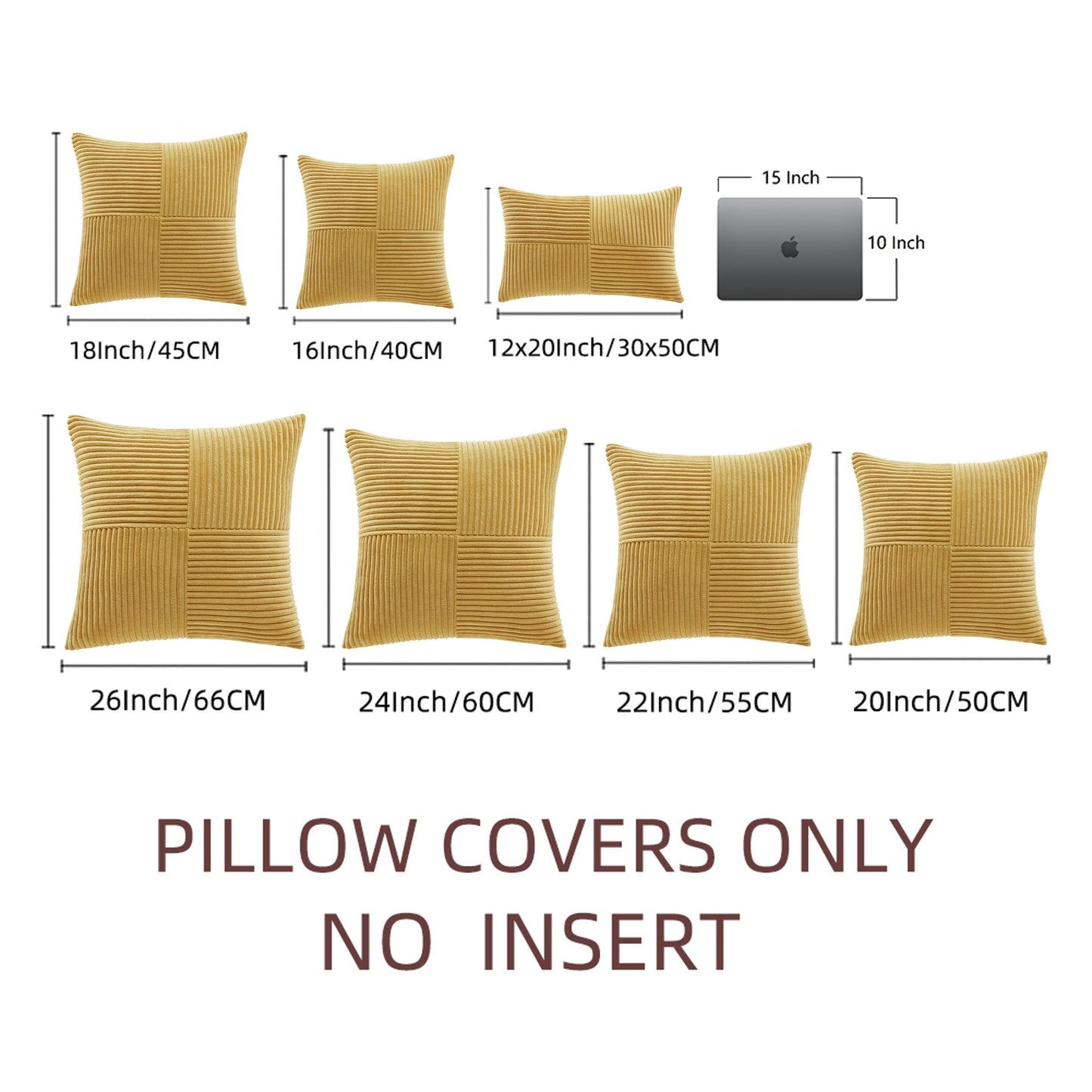 Fancy Homi 2 Packs Mustard Yellow Decorative Throw Pillow Covers 20x20 Inch for Living Room Couch Bed Sofa, Farmhouse Boho Home Decor, Soft Corss Corduroy Patchwork Accent Square Cushion Case 50x50 cm