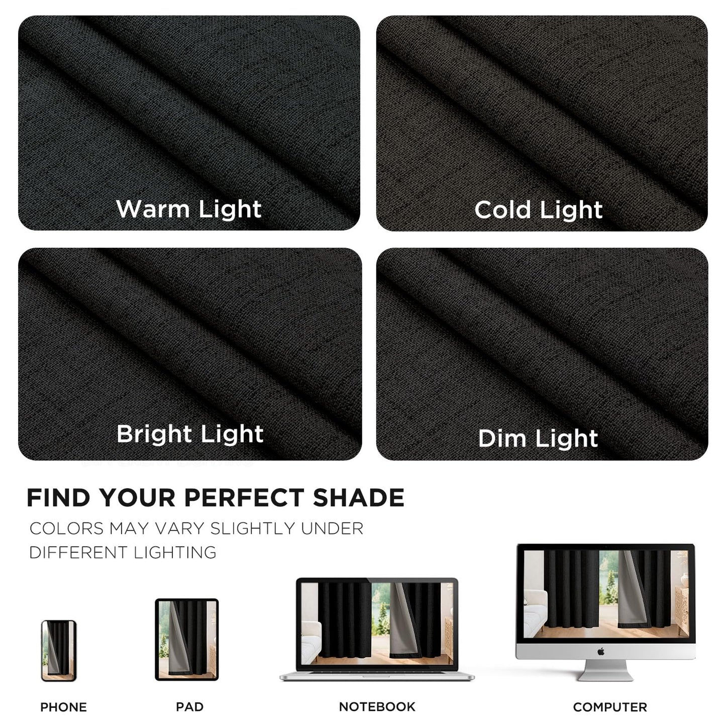 Joydeco Blackout Curtains for Bedroom - 100% Light Blocking 2 Panels Set Black Drapes 42" W x 63" L, Thermal Insulated Room Darkening Curtains, Linen Textured for Living Room, Rod Pocket & Back Tabs
