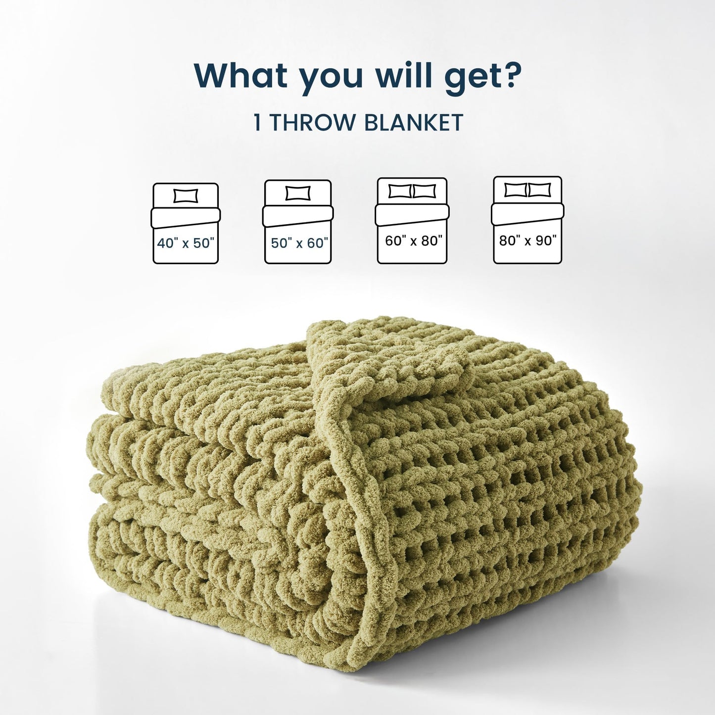 SLEEP ZONE Chunky Knit Throw Blanket for Couch, Throw Blankets for Bed - Hand Made Cozy Soft Large Rope Knot Heavy Blankets Home Decor (Green, 40x50in)