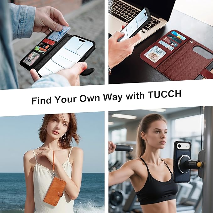 TUCCH Detachable Case Wallet for iPhone Air (6.5") 2025, Wrist Strap | 4 Card Slots RFID Blocking | Wireless Charging | Stand | 2-in-1 Magnetic | PU Leather | Shockproof Folio Cover | Plum Purple