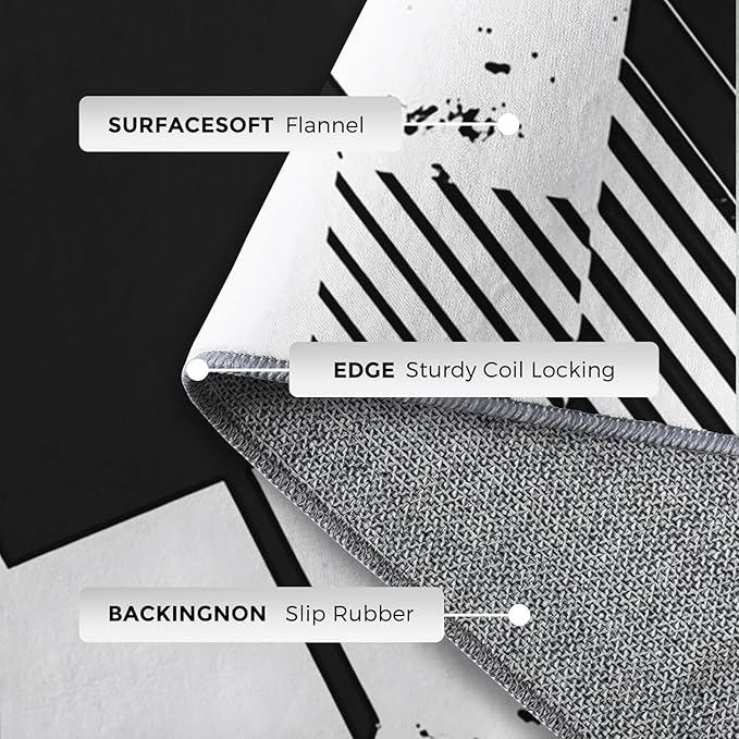 Black and White Rugs for Home Decor, 6x9 ft, Abstract Geometric Area Rugs for Living Room, Soft Non Slip Washable Modern Minimalist Carpet Bedroom Decorations Dt-Ghf-31