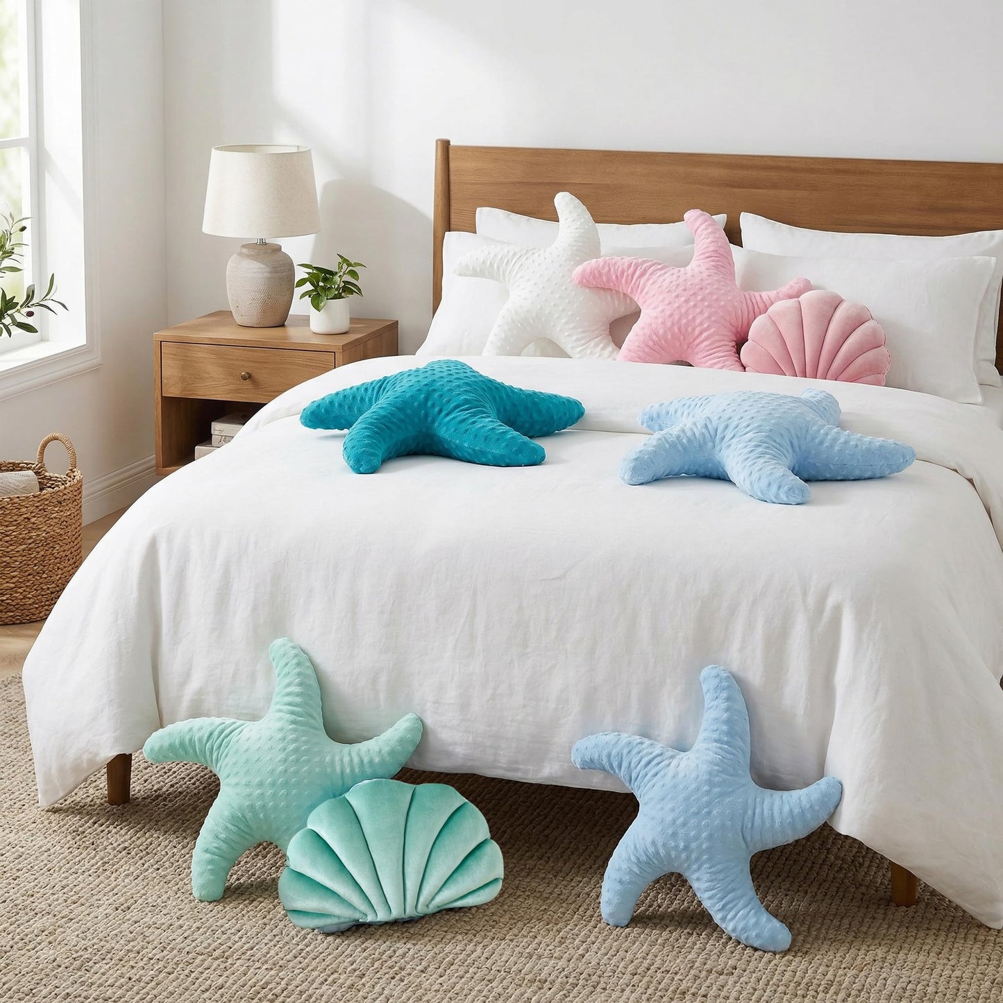 XIAIJIA Starfish Pillow Decorative Throw Pillow, 19.68x19.68 Inch Coastal Beach Pillow, Ocean Decor Beach Themed Room Accent Pillow for Couch Bed Bedroom(White)