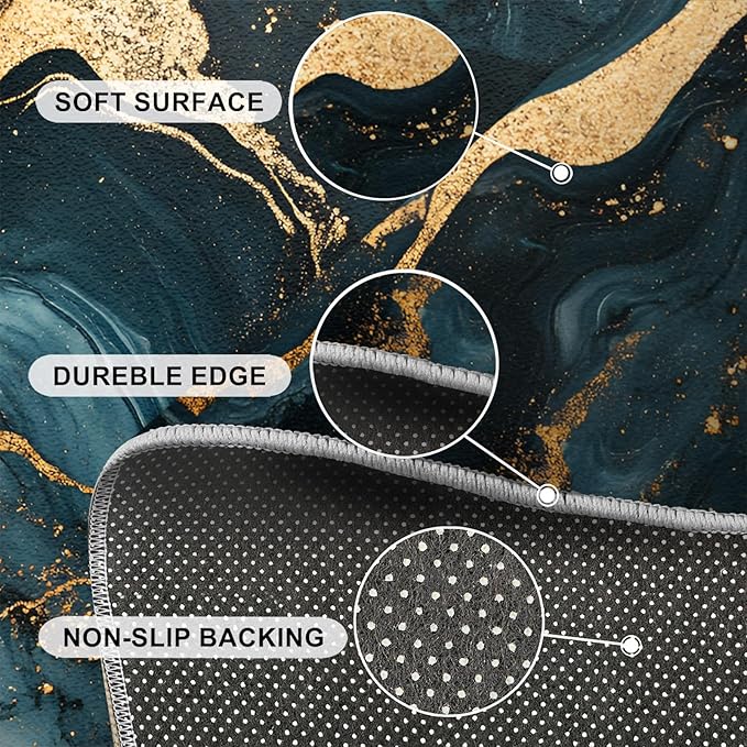 Marble Washable Area Rugs 3x4 Non-Slip Fluid Art Living Room Rug Gold Lines Soft for Carpet Low Pile Indoor Door Mat & Room Decor