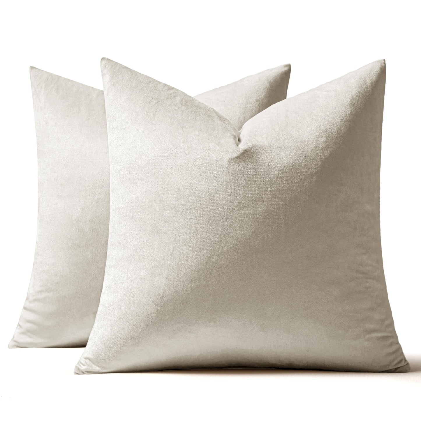 MIULEE 24x24 Inch Euro Sham Velvet Pillow Covers, Set of 2 Large Square Decorative Pillows -Cream White Super Soft for King Bed, Sofa, Couch, Accent Chairs with Hidden Zipper