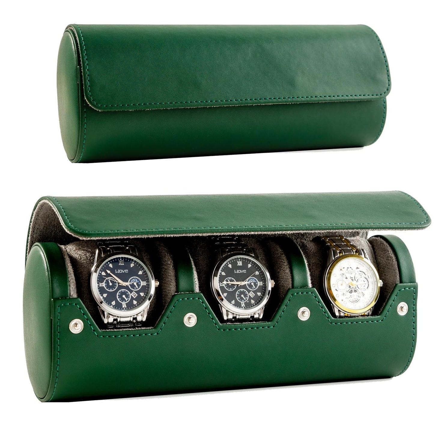 MR.OKAY 3 Watch Travel Case- Classic Leather Watch Case With Perfect Texture.Portable Watch Roll Or Organizer For Storage And Display. Luxury Gifts For Men, All Handmade by Artisans.