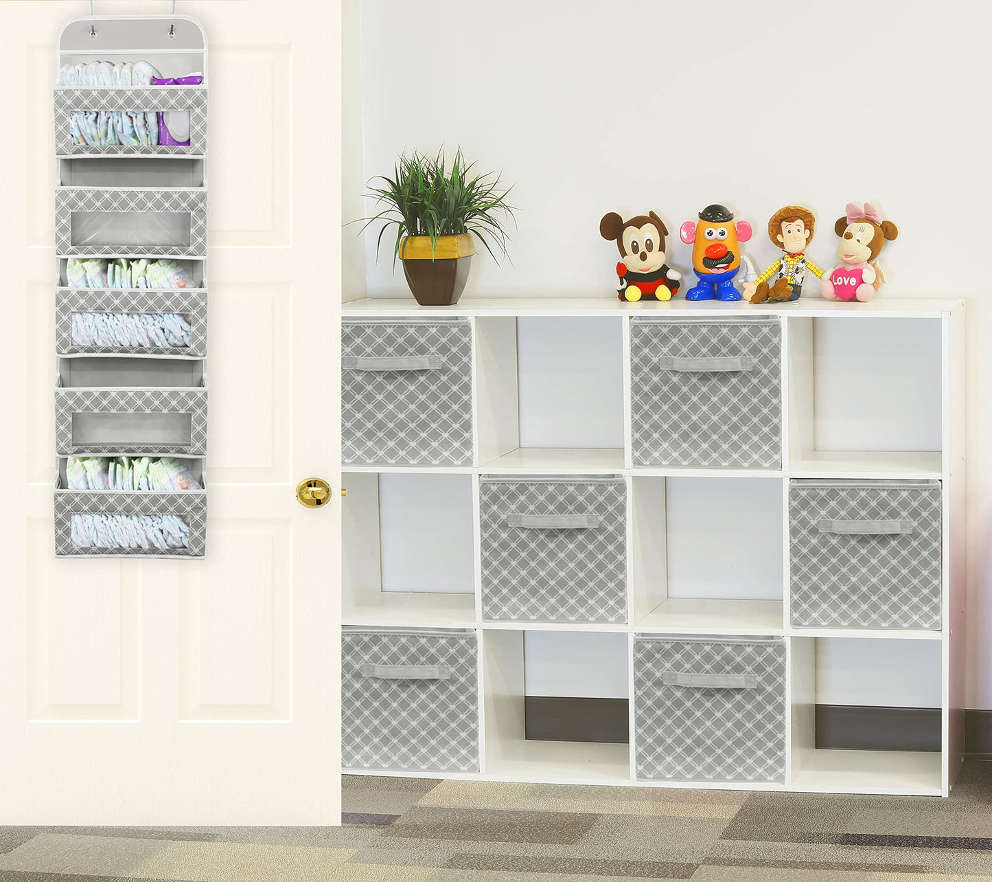 Simple Houseware 5 Clear Window Pocket Over Closet Door Storage Hanging Organizer for Bedroom, Bathroom, Pantry, Geometric Gray
