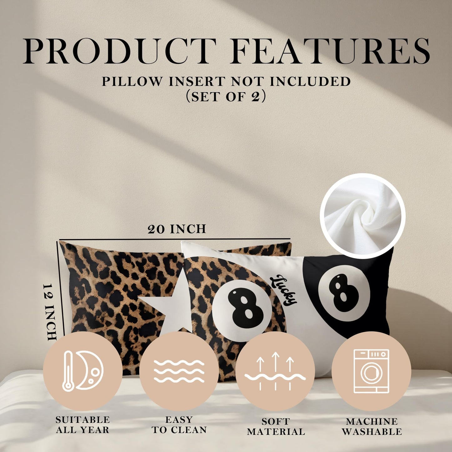 GTYNU Trendy Funky Cheetah Y2K 8 Ball Pillow Covers 12x20 Set of 2,Fuunky Leopard Print Star Decorative Pillowcases,Cheetah Throw Pillow Covers for Couch Sofa Bed Home Room Decor
