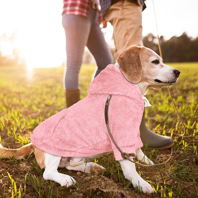 Dog Sweater,Dog Hoodies,Warm Fuzzy Fleece Sweatshirt with Hood & Pocket,Leash Hole,Cozy Cold Weather Pet Clothes Pet Sweater for Small,Medium,and Large Dogs(Pink,XL)