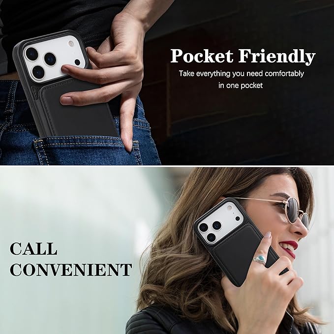 GUERNICA for iPhone 17 Pro Max (6.9") Case Wallet with Card Holder, RFID Blocking Leather Protection, Shockproof Women Men Phone Case for Apple 17 Pro Max, Black
