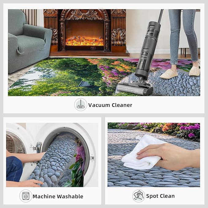 Japanese Gardens Washable Area Rugs 6x9 Non-Slip Garden Art Living Room Rug Eastern Aesthetics Soft for Carpet Low Pile Indoor Door Mat & Room Decor