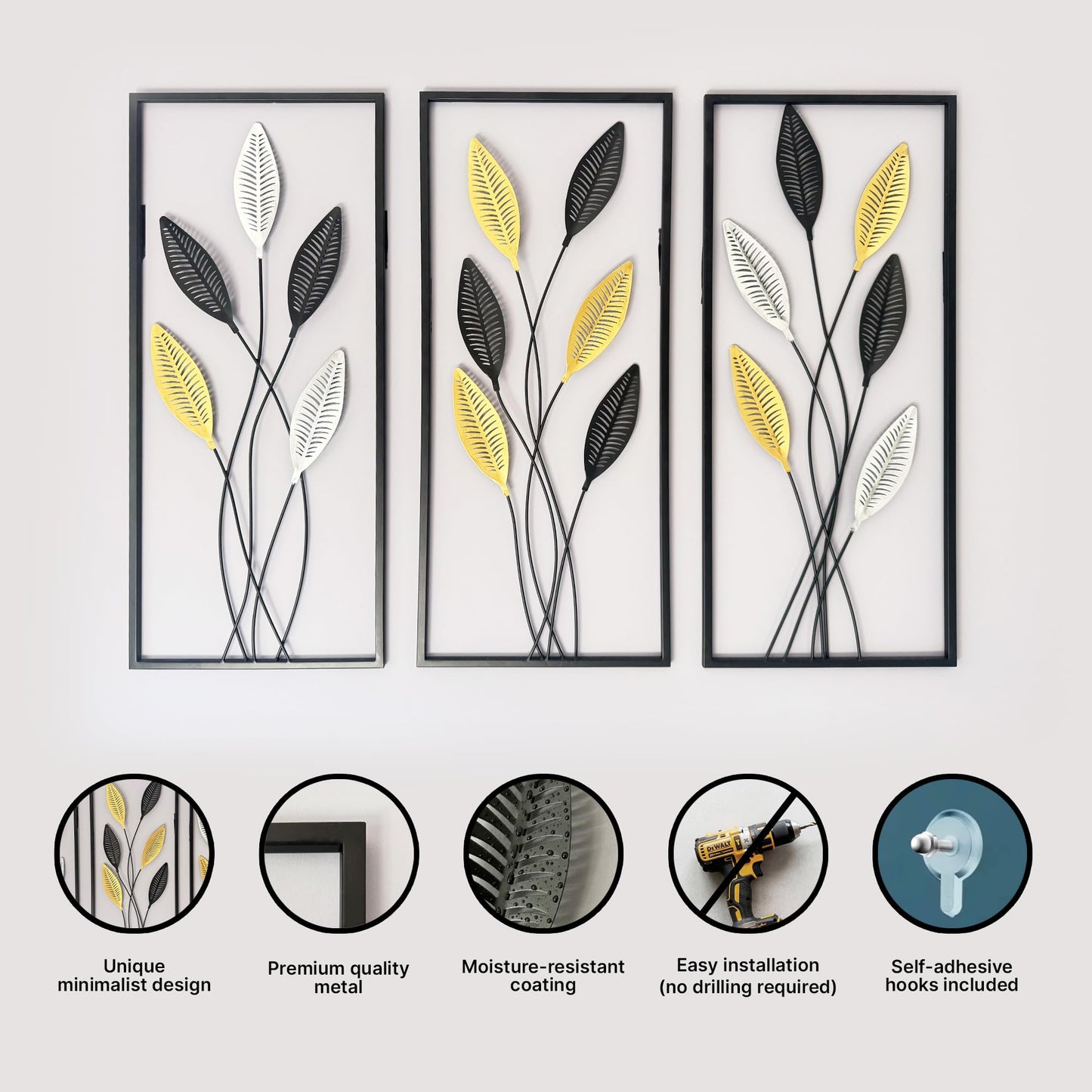 Large Framed Tree of Life Metal Wall Art Set of 3 – Modern Minimalist Black Metal Wall Decor for Living Room, Bedroom & Office – Luxury Accent Wall Panels for Above Bed (Each Panel 11.8 x 27.5 In)