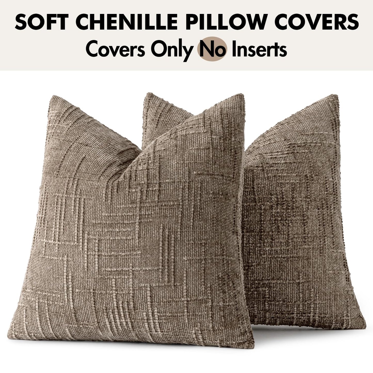MIULEE Textured Throw Pillow Covers Thick Chenille Decorative Pillows Taupe Grey 18x18 Inch Set of 2 Modern Boho Farmhouse Home Decor Neutral Cushion Covers for Couch Sofa Living Room Bedroom
