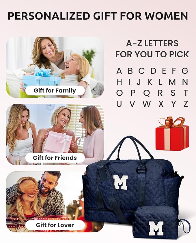 Vogewood Birthday Gifts for 6-13 Year Old Girls - Personalized Duffle Travel Bags, Monogram Overnight Bags with Makeup Bag Gifts for Family (Letter Z)