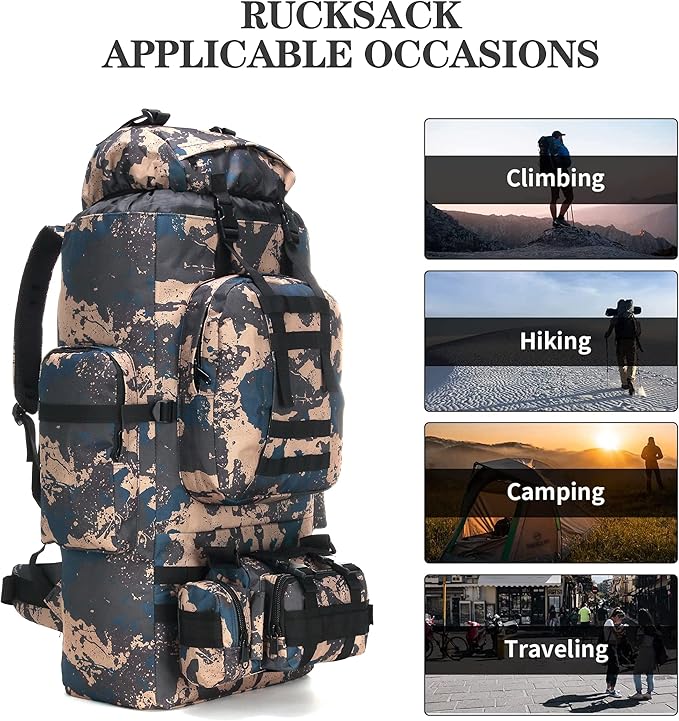 HongXingHai 100L Camping Hiking Backpack,Molle military Tactical rucksack backpack,Waterproof Lightweight Hiking Backpack (BlueCp)