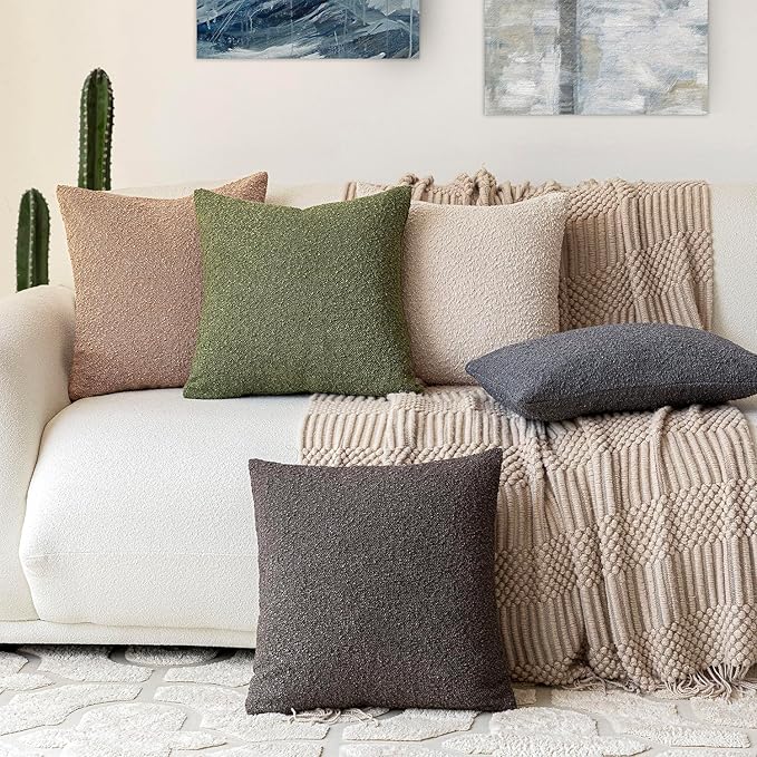 Foindtower Decorative Textured Boucle Throw Pillow Covers Accent Solid Pillow Cases Neutral Soft Cozy Couch Cushion Case for Chair Sofa Bedroom Living Room Home Decor 26 x 26 Inch,Green