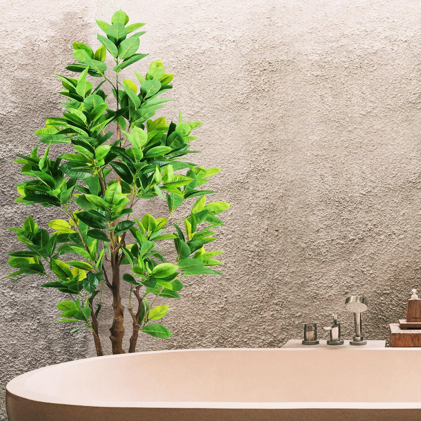 OXLLXO 7.2ft Artificial Rubber Tree (85in) with Plastic Nursery Pot Fake Tree, Faux Ficus Plant for Office House Farmhouse Living Room Home Decor (Indoor/Outdoor)
