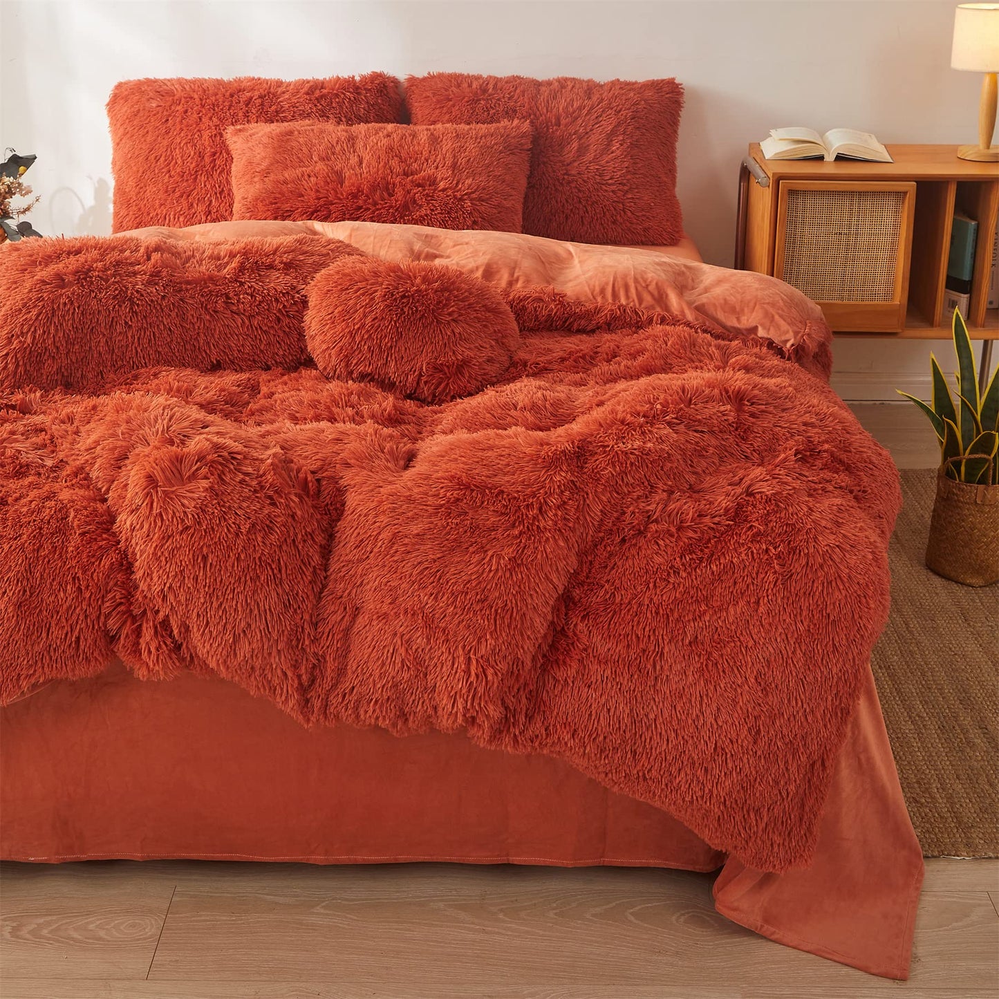FOPPA Furry Pillow Cases Burnt Orange 26"x20", Faux Fur Shaggy Plush Fuzzy Fluffy Decorative Pillow Covers Set of 2, Standard Velvet Cushion Cover with Zipper for Bedroom Interior