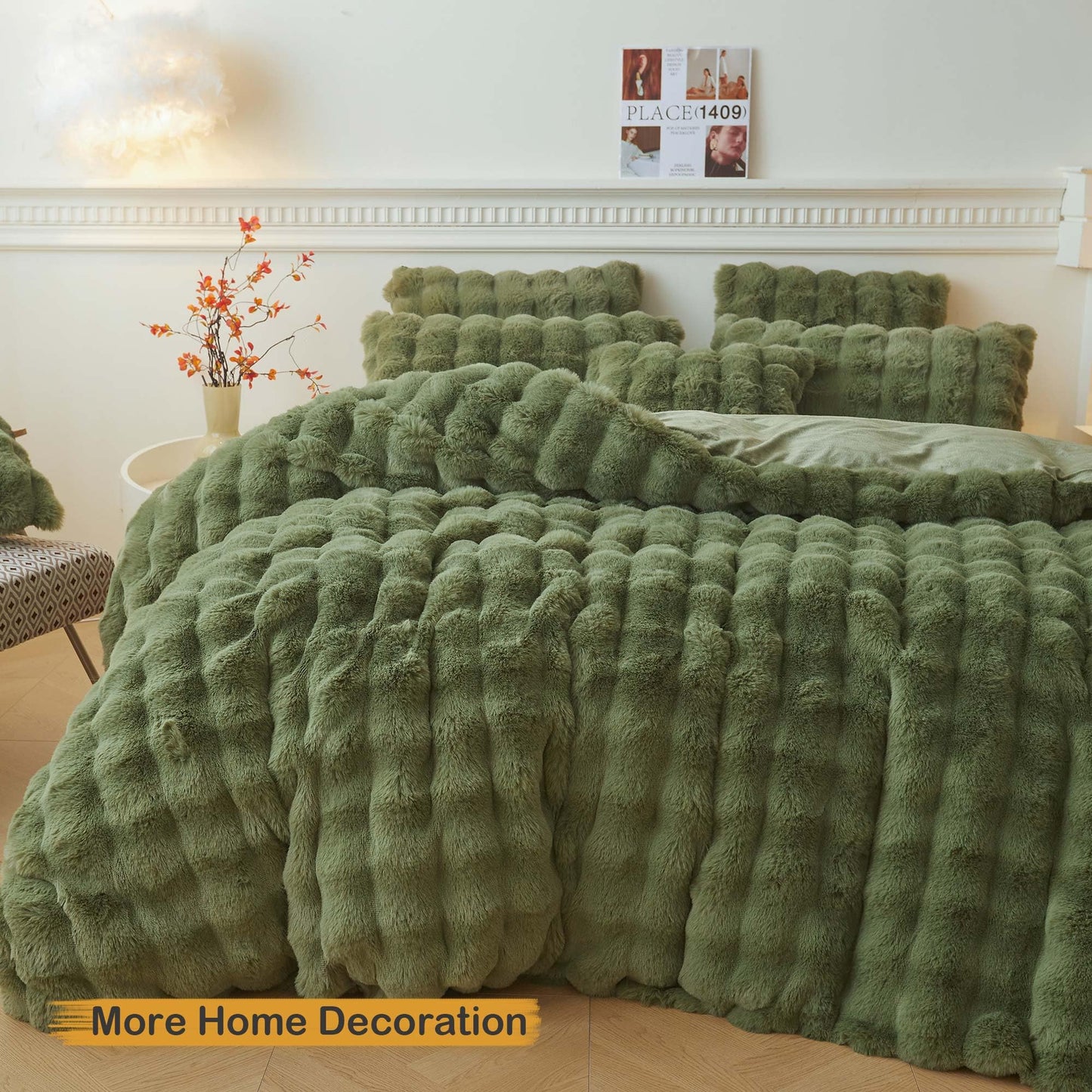 LIFEREVO 2 Pieces Fluffy Faux Rabbit Fur Pillow Cases, Luxury Soft Plush Shaggy Bubble Pillowcases Standard Size with Zipper, Furry Fuzzy Long Pillow Shams Adult Girls Kids Teens 20x26, Sage Green