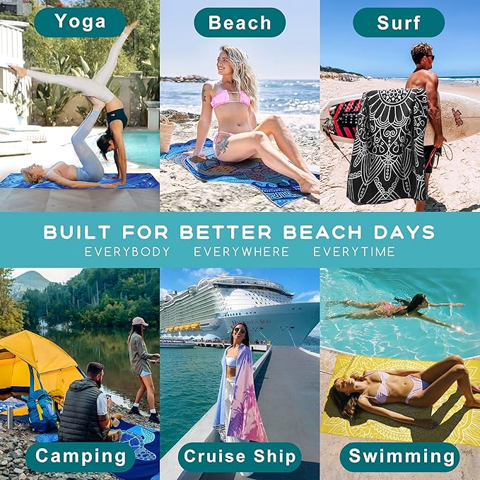 Sand Proof Microfiber Beach Towels Adult –Quick Fast Dry Beach Oversized Accessories for Travel Swimming Pool Yoga Camping Blanket Essentials Lightweight Must Haves Items Women Gifts Coconut Tree