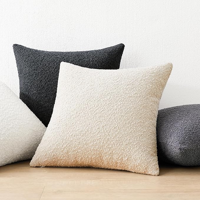 Mixhug Decorative Boucle Throw Pillow Covers, Dark Gray, 12 x 20 Inches, Pack of 2 - Textured Boho Pillow Covers for Couch and Bed