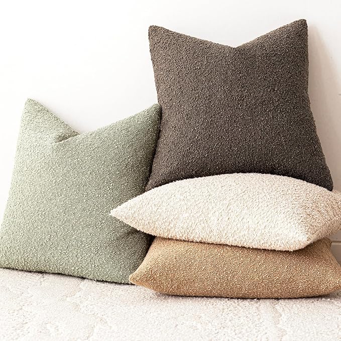 Foindtower Decorative Textured Boucle Throw Pillow Covers Accent Solid Lumbar Pillow Cases Neutral Soft Couch Cushion Case for Chair Sofa Bedroom Living Room Home Decor 12x20 Inch,1PC,Dirty Sage Green