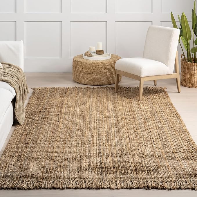 Nuloom Daniela Natural, 7'6" x 10'6", Handmade, Jute, Tassel, Soft and Textured, High Traffic, Stain Resistant, Easy Clean, Durable Area Rug for Bedroom, Living Room, Dining Space, Foyer, Entryway