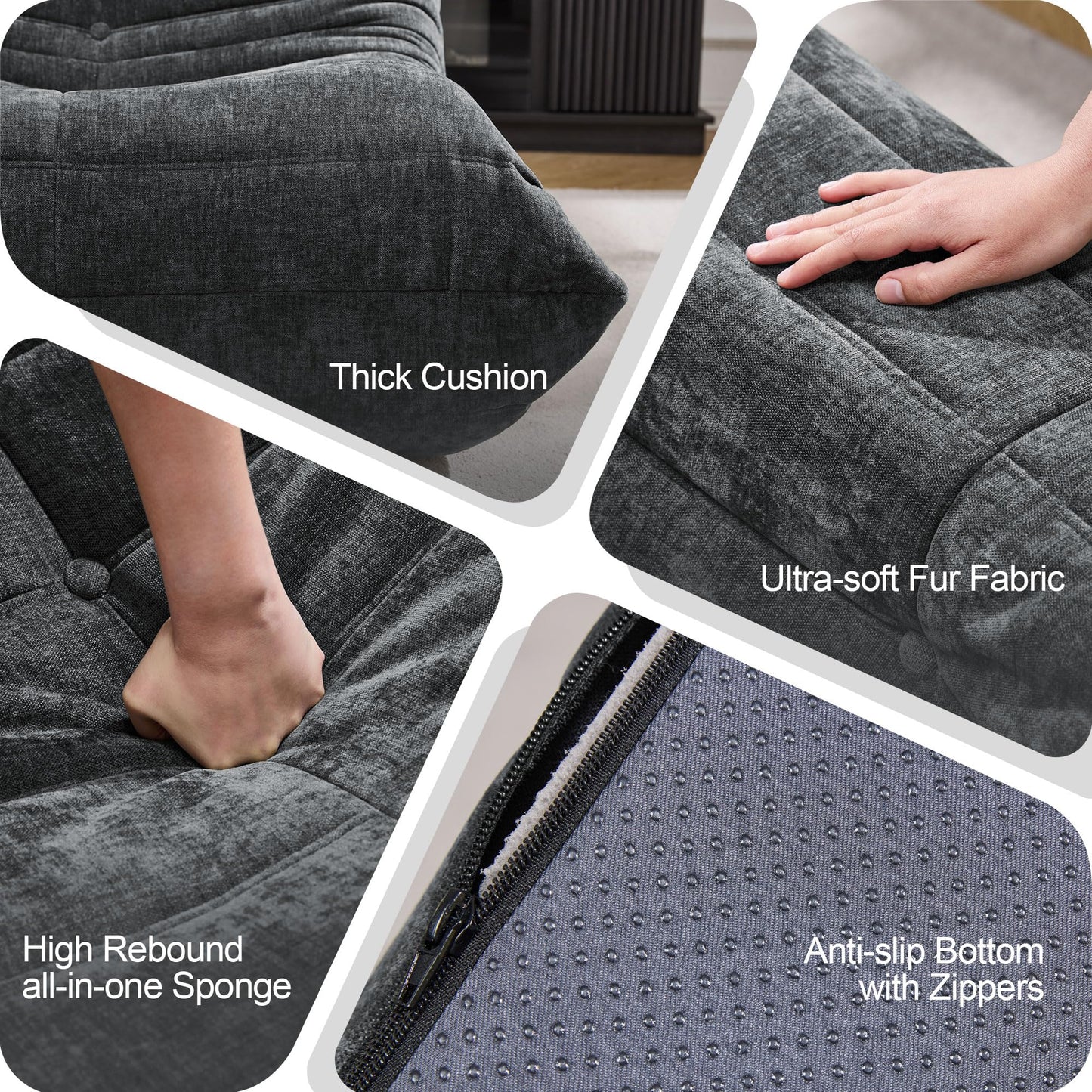 Bean Bag Chairs for Adults Giant Bean Bag Chair Memory Foam BeanBag Chair Bean Bag Sofa with Filler Faux Fur Fireside Beanbags Lazy Sofa for Living Room Bedroom Office (Darkgrey Chenille, Single)