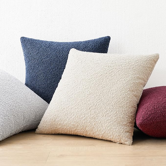 Mixhug Decorative Boucle Throw Pillow Covers, Light Gray, 12 x 20 Inches, Pack of 2 - Textured Boho Pillow Covers for Couch and Bed