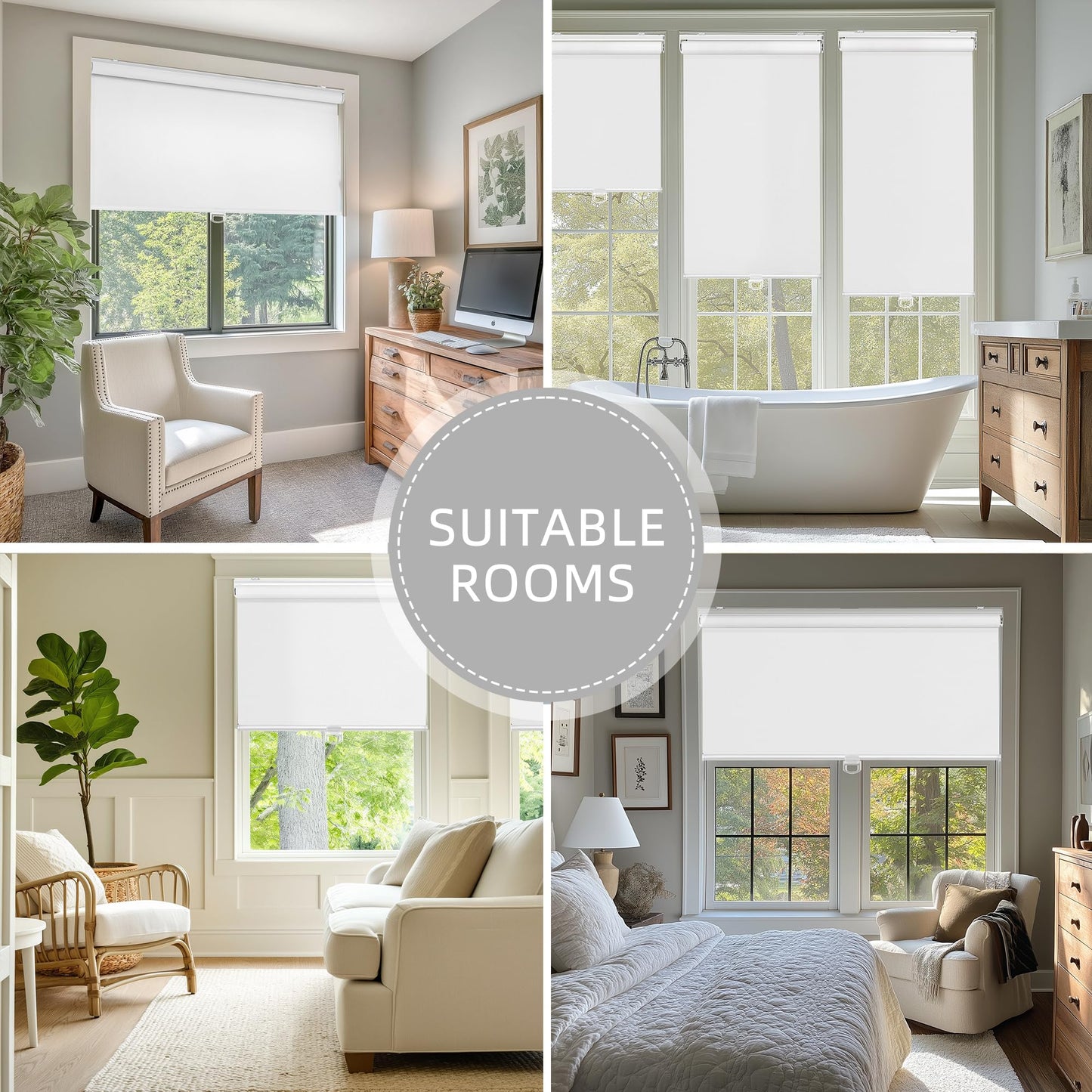 ChrisDowa Cordless Blackout Roller Shades for Windows, Thermal Insulated UV Protection Pull Down Shades, Total Blackout Window Blinds for Home, Office, Bedroom, Door (34" W x 72" H, White)