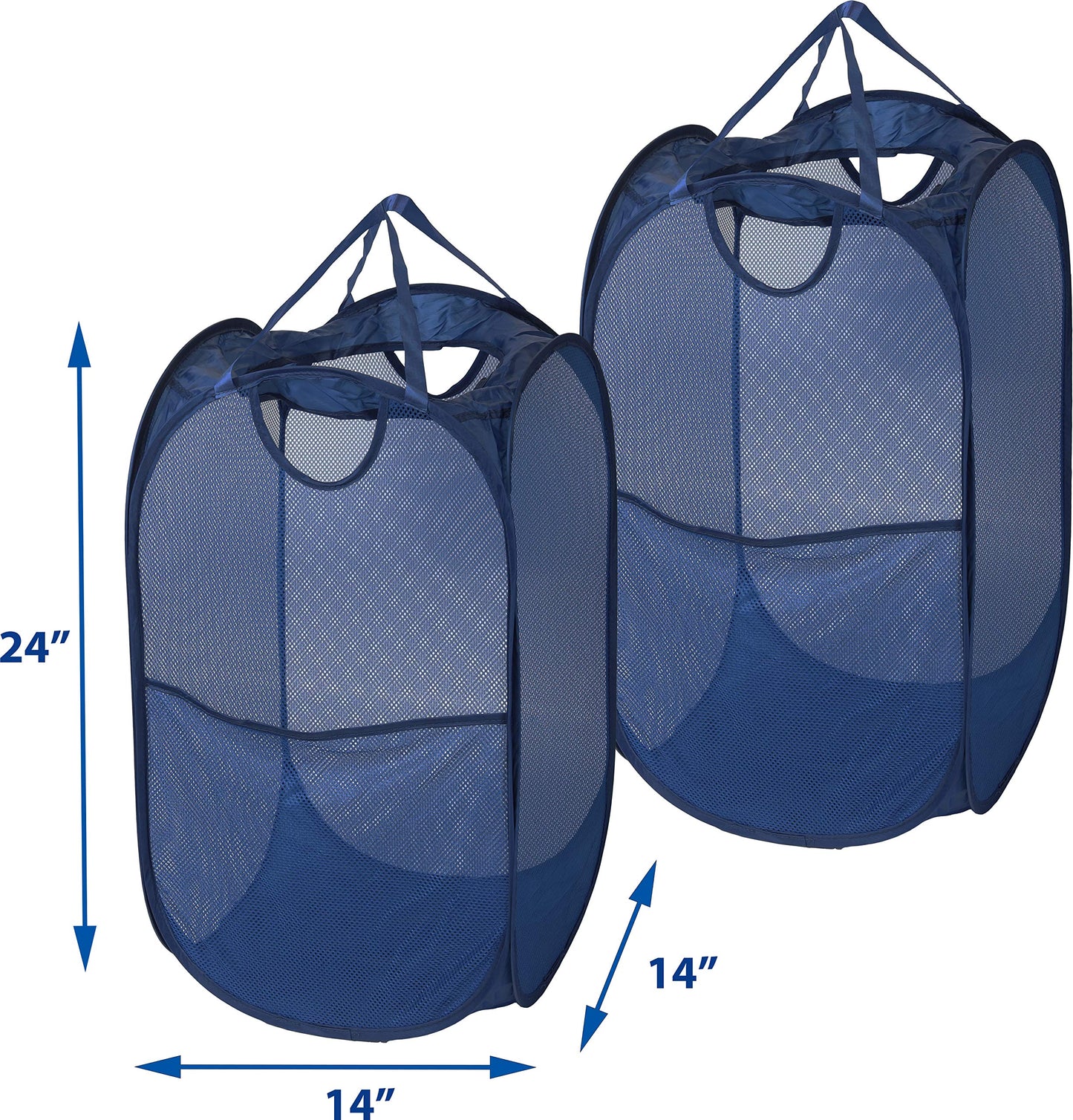 Simple Houseware Mesh Pop-Up Laundry Hamper Basket with Side Pocket, Dark Blue - 2 Pack