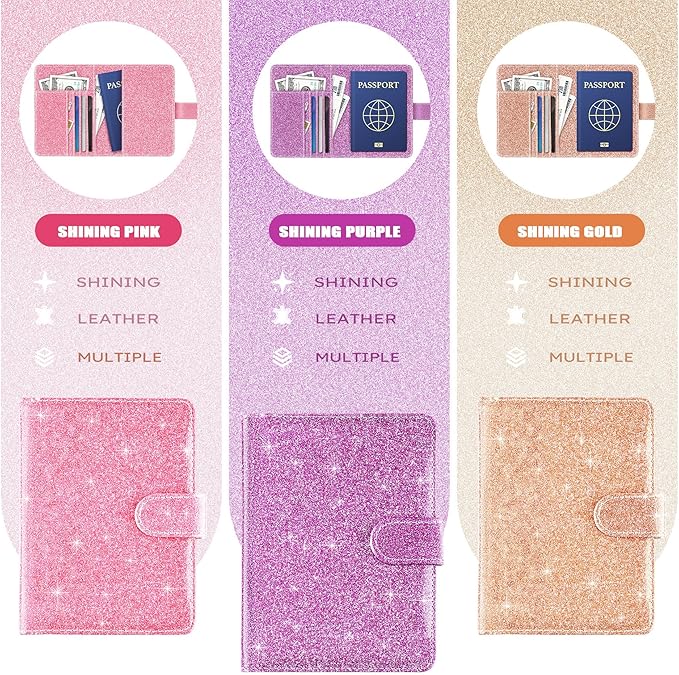 Real Leather Wallet Passport Cover with Credit Card Slots Family Travel (Purple)