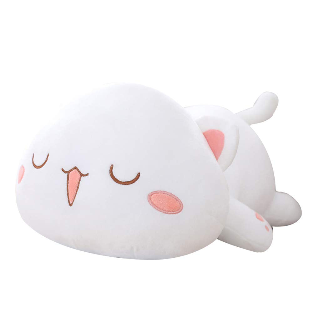Jensquaify Cat Stuffed Animals, Soft Cat Plush Pillow Kawaii Kitten Stuffed Animal Toy Gifts for Kids (White Squint Eyes, 13.7")