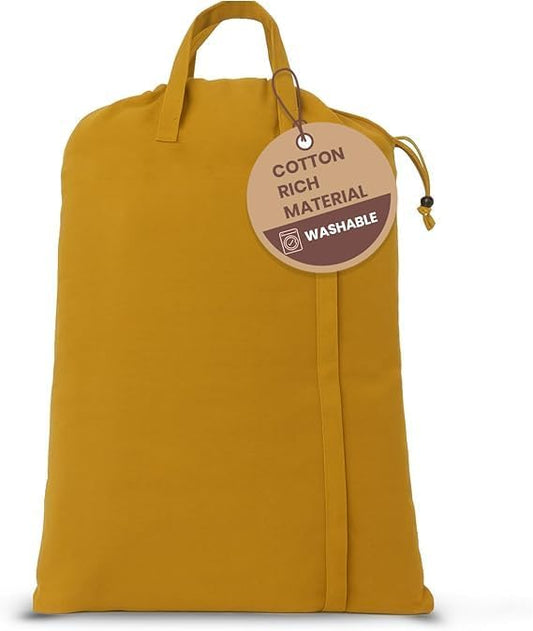 LFH Home Large Premium Cotton Canvas Laundry Bag with Drawstring and Handles Heavy Duty, Multi-Use, and Washable for Home, Travel, College or Storage 28x40 (Pack of 2)-Yellow