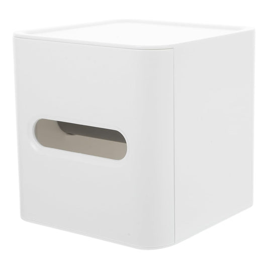 Kichvoe Square Plastic Tissue Box Cover with Tray Multifunction Roll Paper Holder for Bathroom and Office Compact 5.51X5.51X5.51In Cube Tissue Storage Organizer