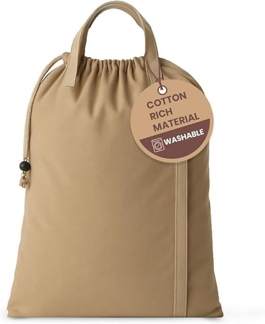 LFH Home Large Premium Cotton Canvas Laundry Bag with Drawstring and Handles Heavy Duty, Multi-Use, and Washable for Home, Travel, College or Storage 28x40 (Pack of 4)-Beige