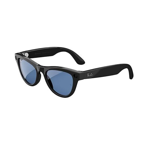 Ray-Ban Meta (Gen 1) Skyler, Shiny Black | Smart AI Glasses for Men, Women — 12 MP Camera, Open-Ear Speakers for Audio, Video Recording, Bluetooth — Transitions® Cerulean Blue — Wearable Technology