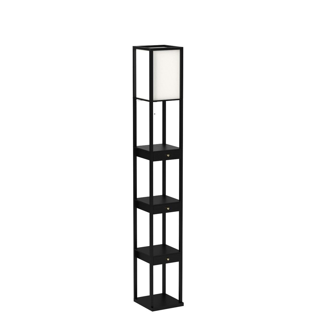 Brightech Maxwell Drawer Edition - Modern Shelf Floor Lamp with Drawer - Corner Display Floor Lamps with Shelves for Living Room, Bedroom and Office - Black