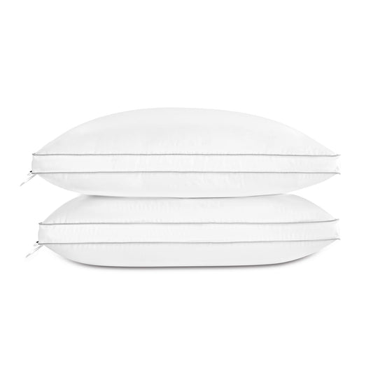 Globon Luxury Feather Down Pillow, Medium Fluffy Pillow King Size, Gusseted Bed Pillows for Sleeping, Hotel Collection Pillows 18"X34", Set of 2