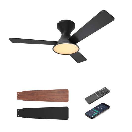 MDTlight 44 Inch Black Ceiling Fan with 3CCT Dimmable LED Lights | Quiet Reversible DC Motor, 6 Speed, Remote & APP Control | for Bedroom, Patio, Living Room, Indoor & Outdoor Use