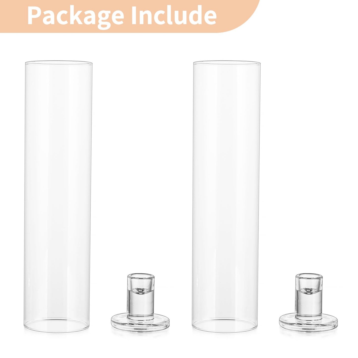 NUPTIO Hurricane Glass Candle Holders: Set of 2 Candlestick Holder with Cylinder Covers 11.8 inch Tall Windproof Clear Taper Candle Stand for Fall Thanksgiving Christmas Decor