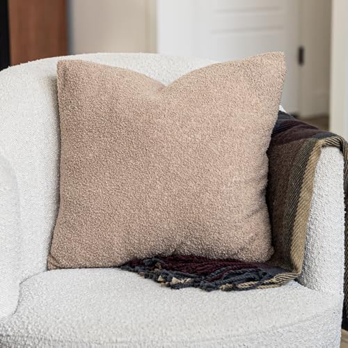 SAMIAH LUXE Brown Teddy Boucle Pillow Covers 20x20 2pcs for Home Living Room Decor, Sherpa Textured Decorative Throw Pillow Covers for Boho Decor, Square Throw Cushion Euro Shams for Modern Farmhouse