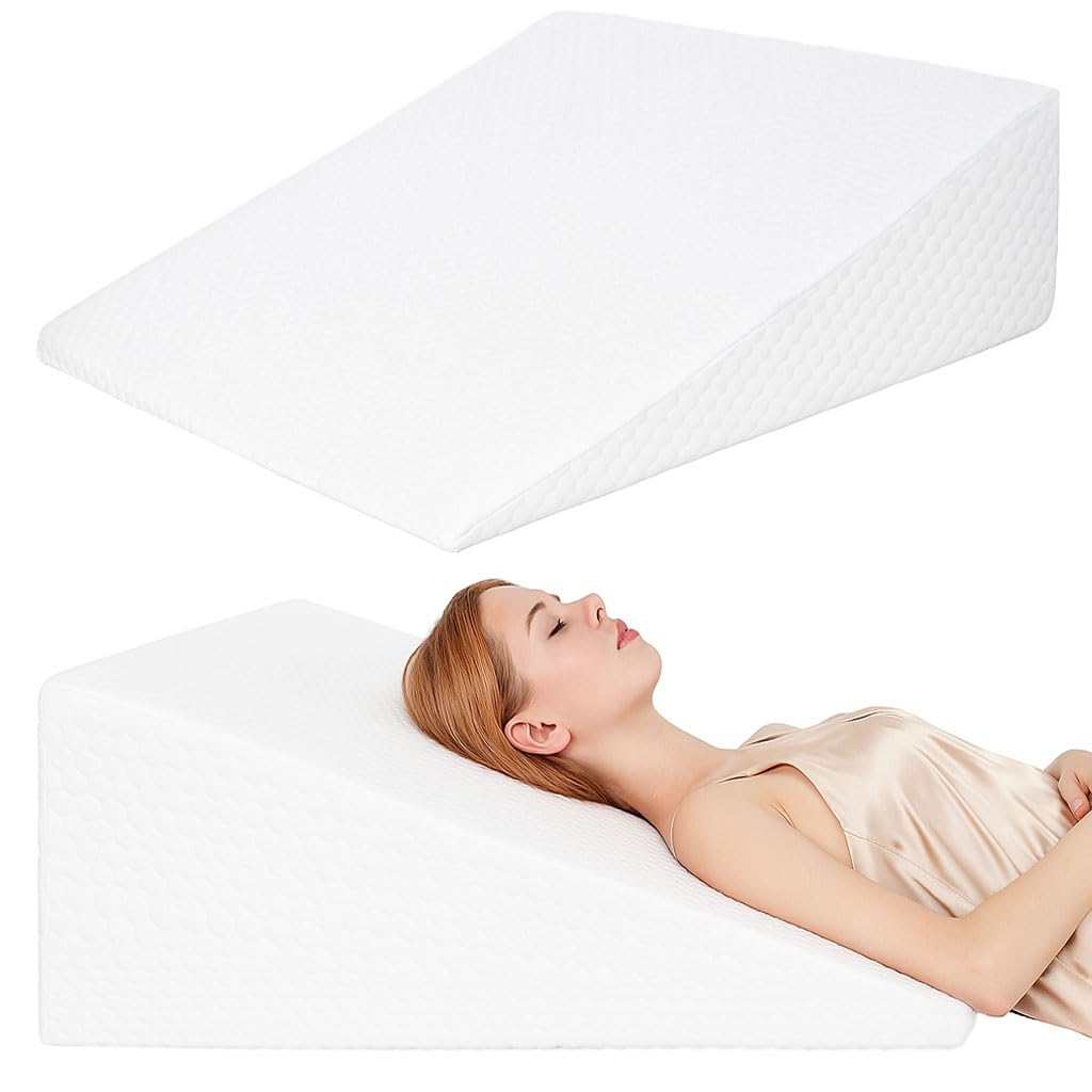 VADSBO Wedge Pillow, Bed Wedge Pillows for Sleeping, Snoring, Back Support, After Surgery, Foam Triangle Pillow, Removable Washable Cover (White, 12in)