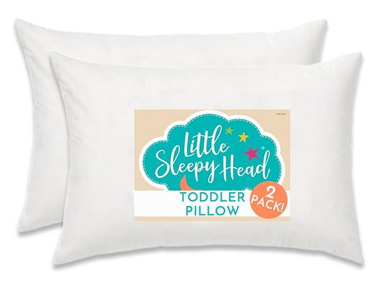 Little Sleepy Head Toddler Pillow -13x18 Soft Hypoallergenic Toddler Pillows for Sleeping, Best Kids Pillow for Better Neck Support, Better Naps in Bed, a Crib, or at Preschool! (2-Pack)