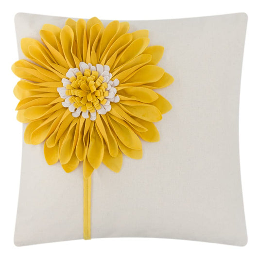 JWH Decorative Flower Throw Pillow Cover 3D Sunflower Pillow Case Velvet Cushion Floral Pillowcase for Bed Living Room Couch Chair 18x18 Inches Yellow Creamy White